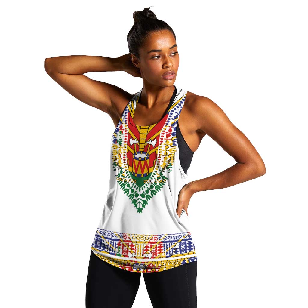 Haiti Flag Women Racerback Tank Traditional Dashiki White Color