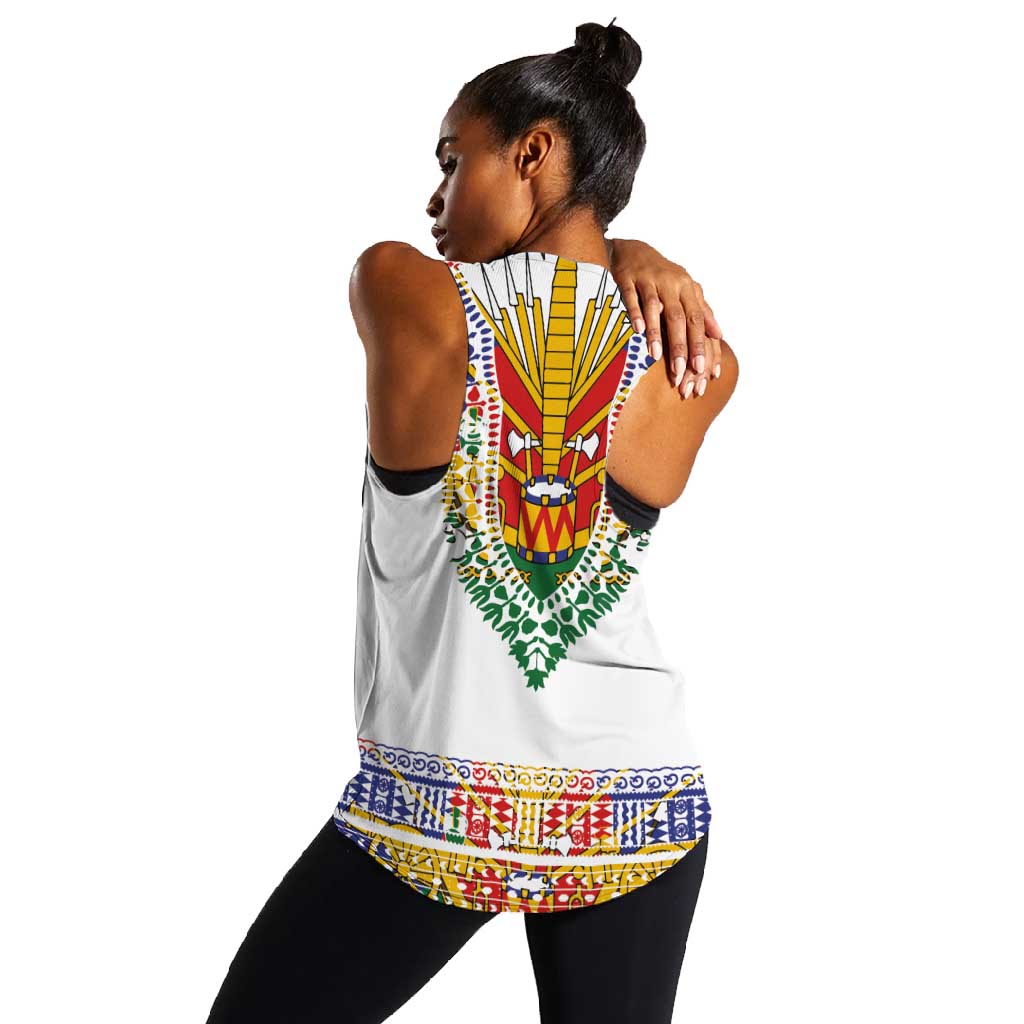 Haiti Flag Women Racerback Tank Traditional Dashiki White Color
