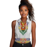 Haiti Flag Women Sleeveless Polo Shirt Traditional Dashiki White Color