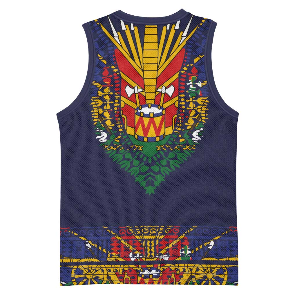 Haiti Flag Basketball Jersey Traditional Dashiki Black Color - African Pride