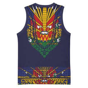 Haiti Flag Basketball Jersey Traditional Dashiki Black Color - African Pride
