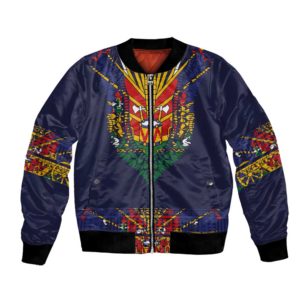 Haiti Flag Bomber Jacket Traditional Dashiki Black Color