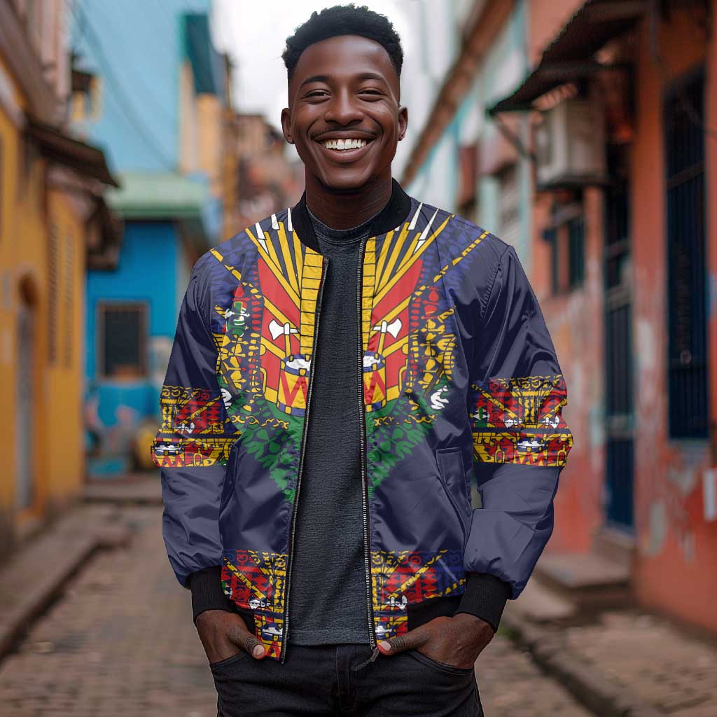 Haiti Flag Bomber Jacket Traditional Dashiki Black Color