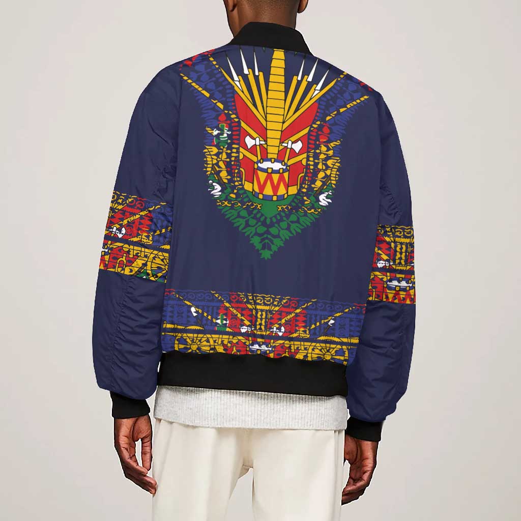 Haiti Flag Bomber Jacket Traditional Dashiki Black Color