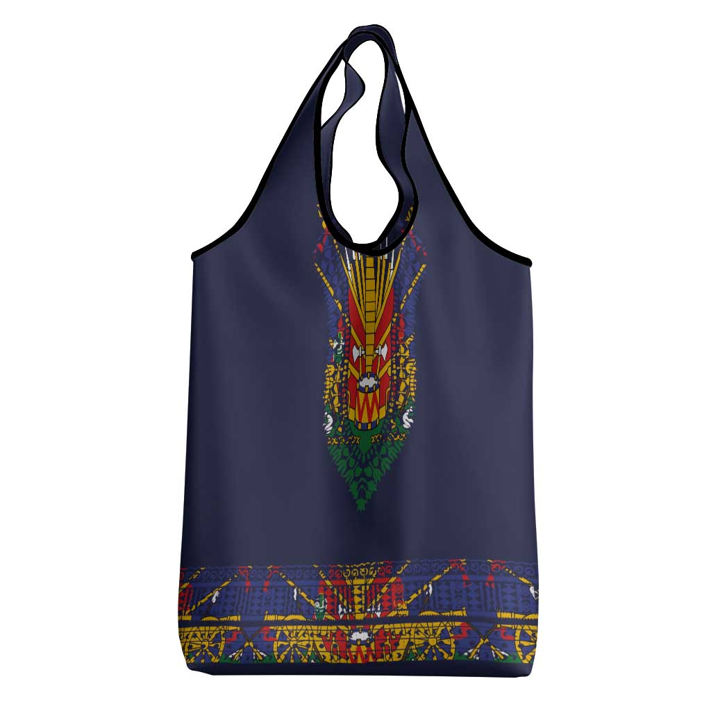 Haiti Flag Grocery Bag Traditional Dashiki Black Color
