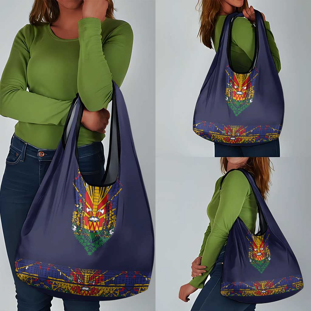 Haiti Flag Grocery Bag Traditional Dashiki Black Color