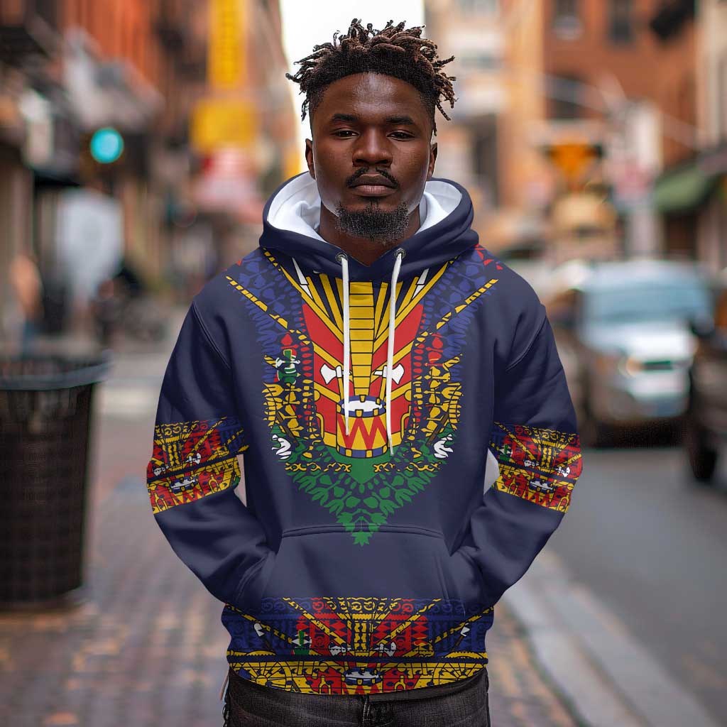 Haiti Flag Hoodie Traditional Dashiki Black Color