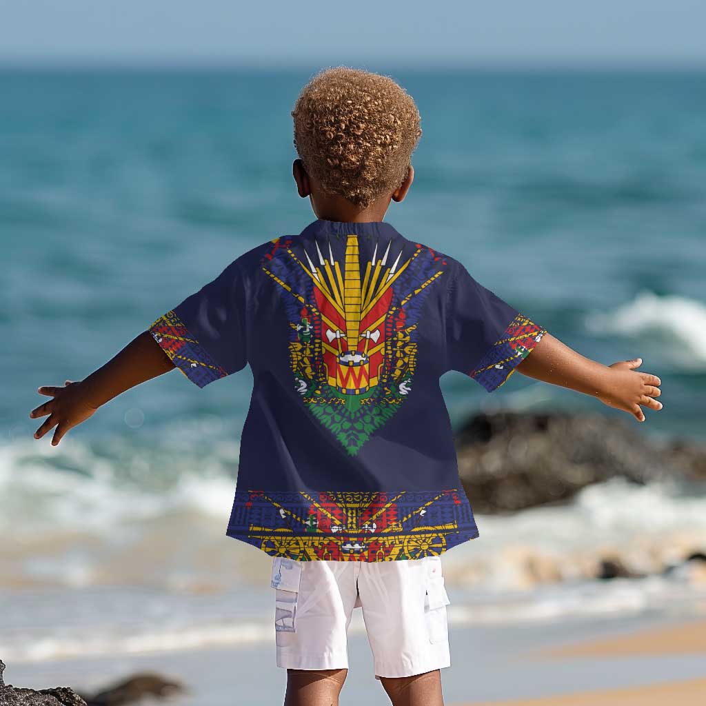 Haiti Flag Kid Hawaiian Shirt Traditional Dashiki Black Color