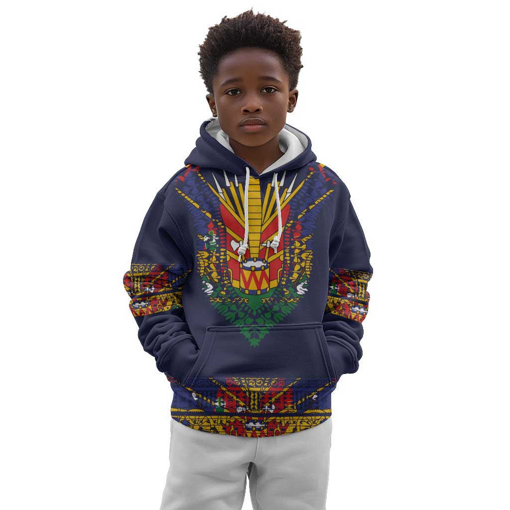 Haiti Flag Kid Hoodie Traditional Dashiki Black Color