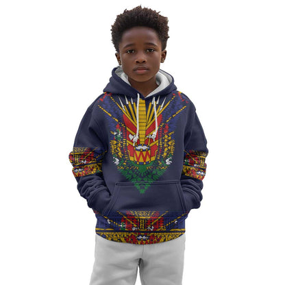 Haiti Flag Kid Hoodie Traditional Dashiki Black Color