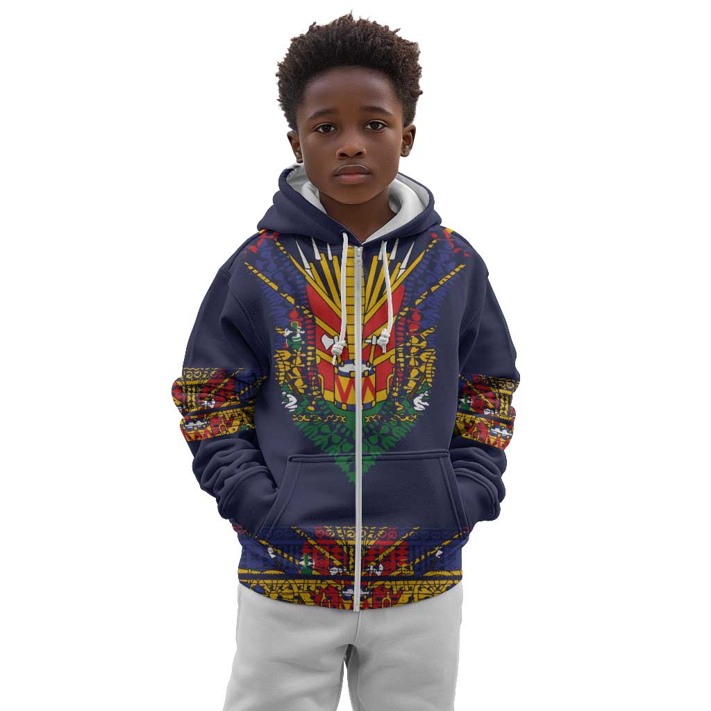 Haiti Flag Kid Hoodie Traditional Dashiki Black Color