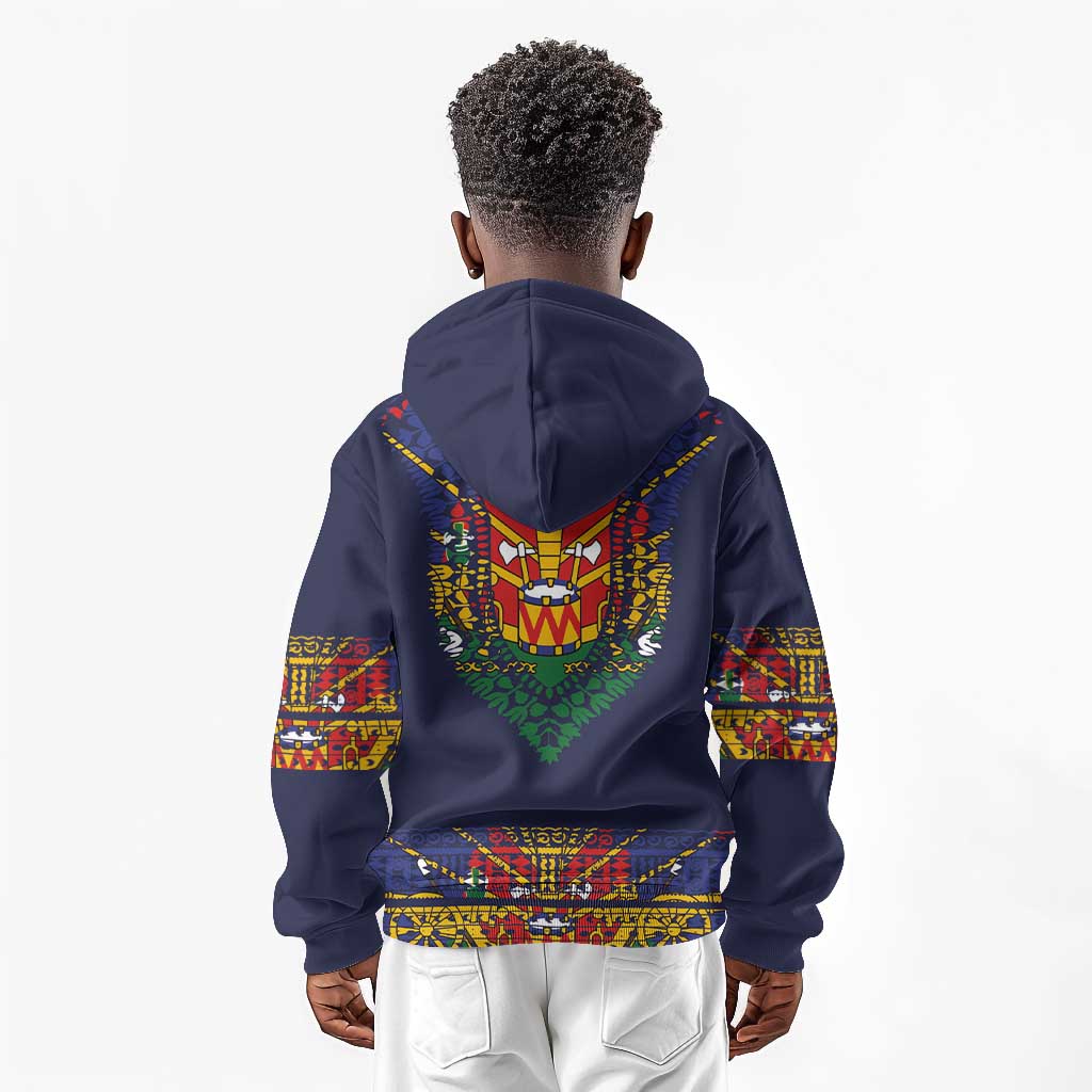 Haiti Flag Kid Hoodie Traditional Dashiki Black Color
