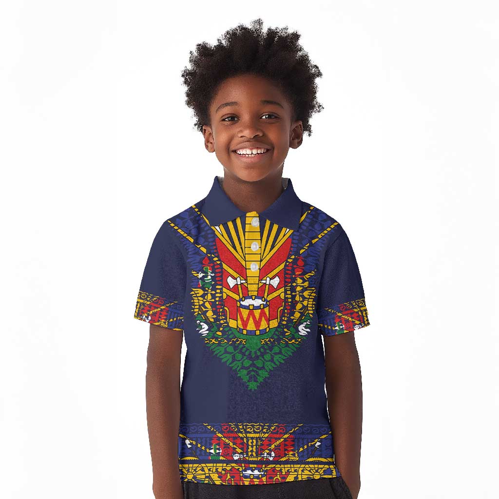 Haiti Flag Kid Polo Shirt Traditional Dashiki Black Color