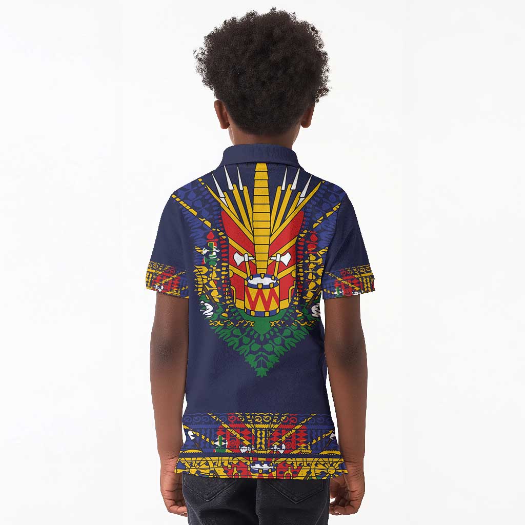 Haiti Flag Kid Polo Shirt Traditional Dashiki Black Color