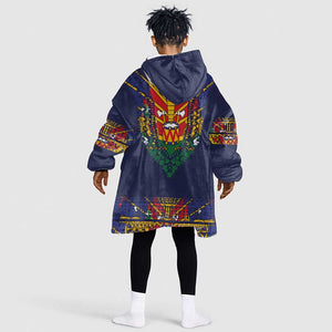 Haiti Flag Kid Wearable Blanket Hoodie Traditional Dashiki Black Color
