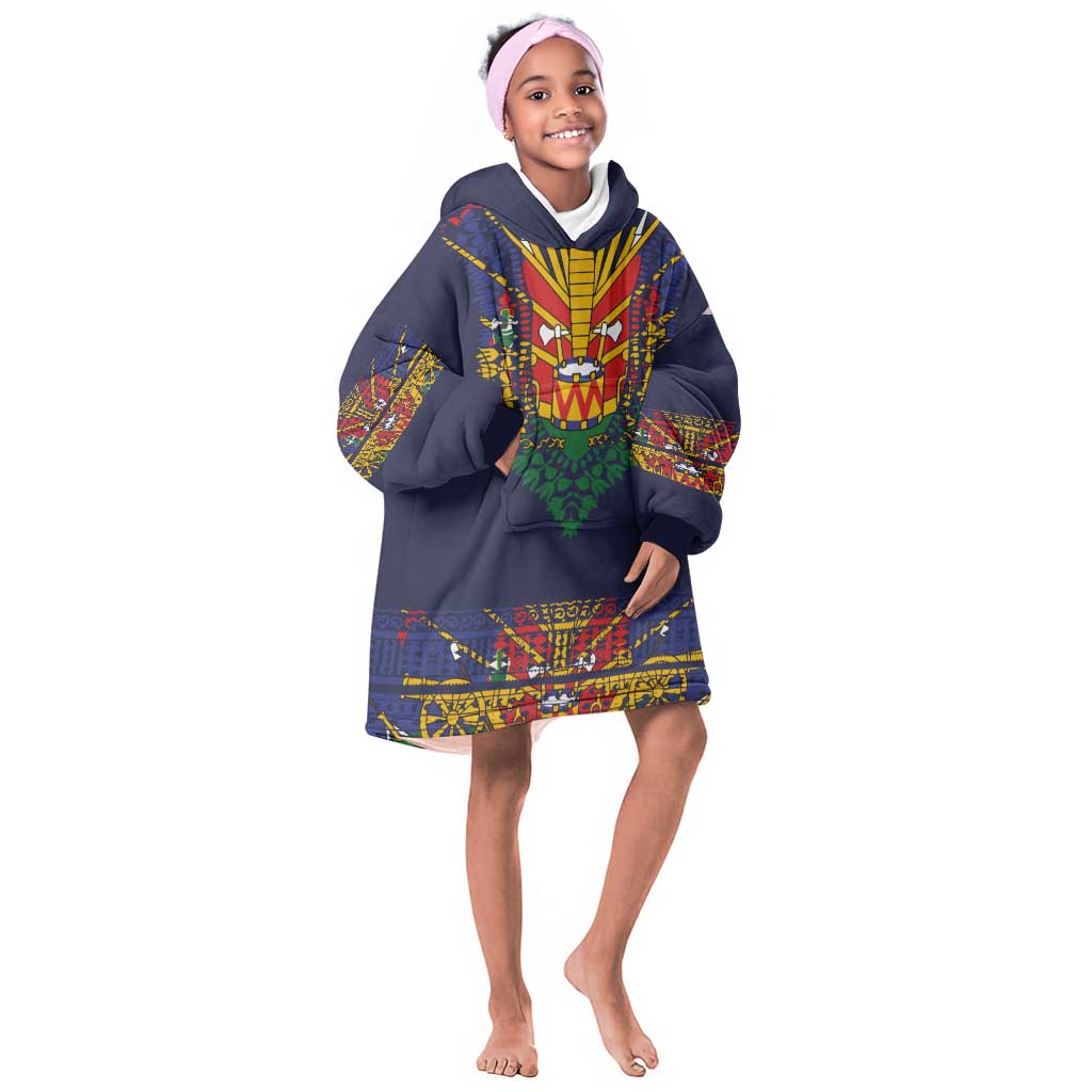 Haiti Flag Kid Wearable Blanket Hoodie Traditional Dashiki Black Color