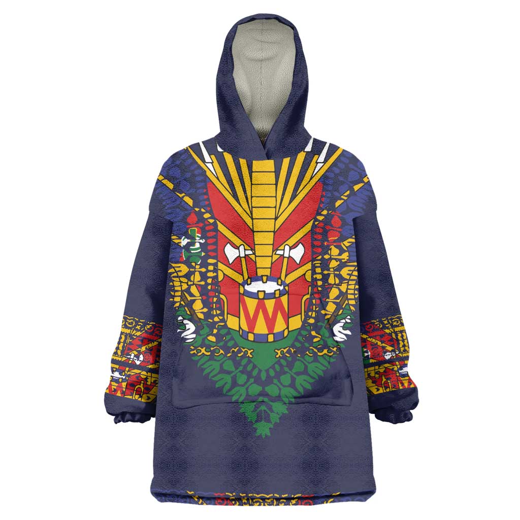 Haiti Flag Kid Wearable Blanket Hoodie Traditional Dashiki Black Color