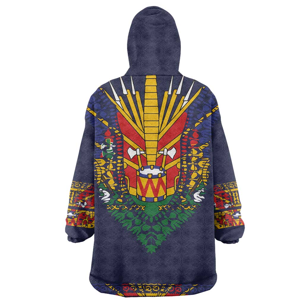 Haiti Flag Kid Wearable Blanket Hoodie Traditional Dashiki Black Color