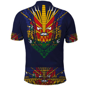 Haiti Flag Polo Shirt Traditional Dashiki Black Color