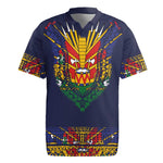 Haiti Flag Rugby Jersey Traditional Dashiki Black Color