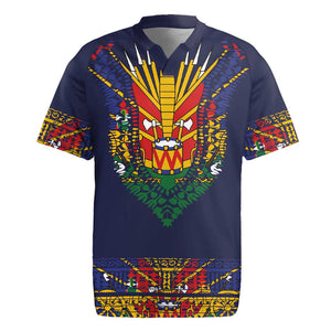 Haiti Flag Rugby Jersey Traditional Dashiki Black Color