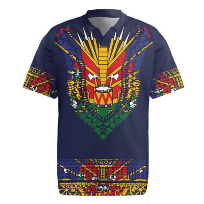 Haiti Flag Rugby Jersey Traditional Dashiki Black Color