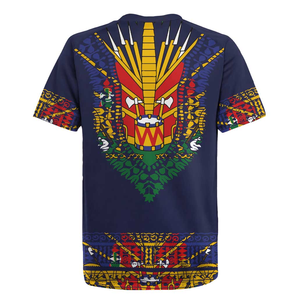 Haiti Flag Rugby Jersey Traditional Dashiki Black Color