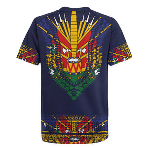 Haiti Flag Rugby Jersey Traditional Dashiki Black Color