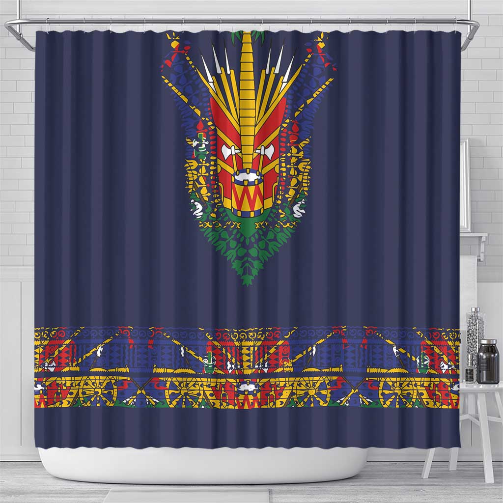 Haiti Flag Shower Curtain Traditional Dashiki Black Color