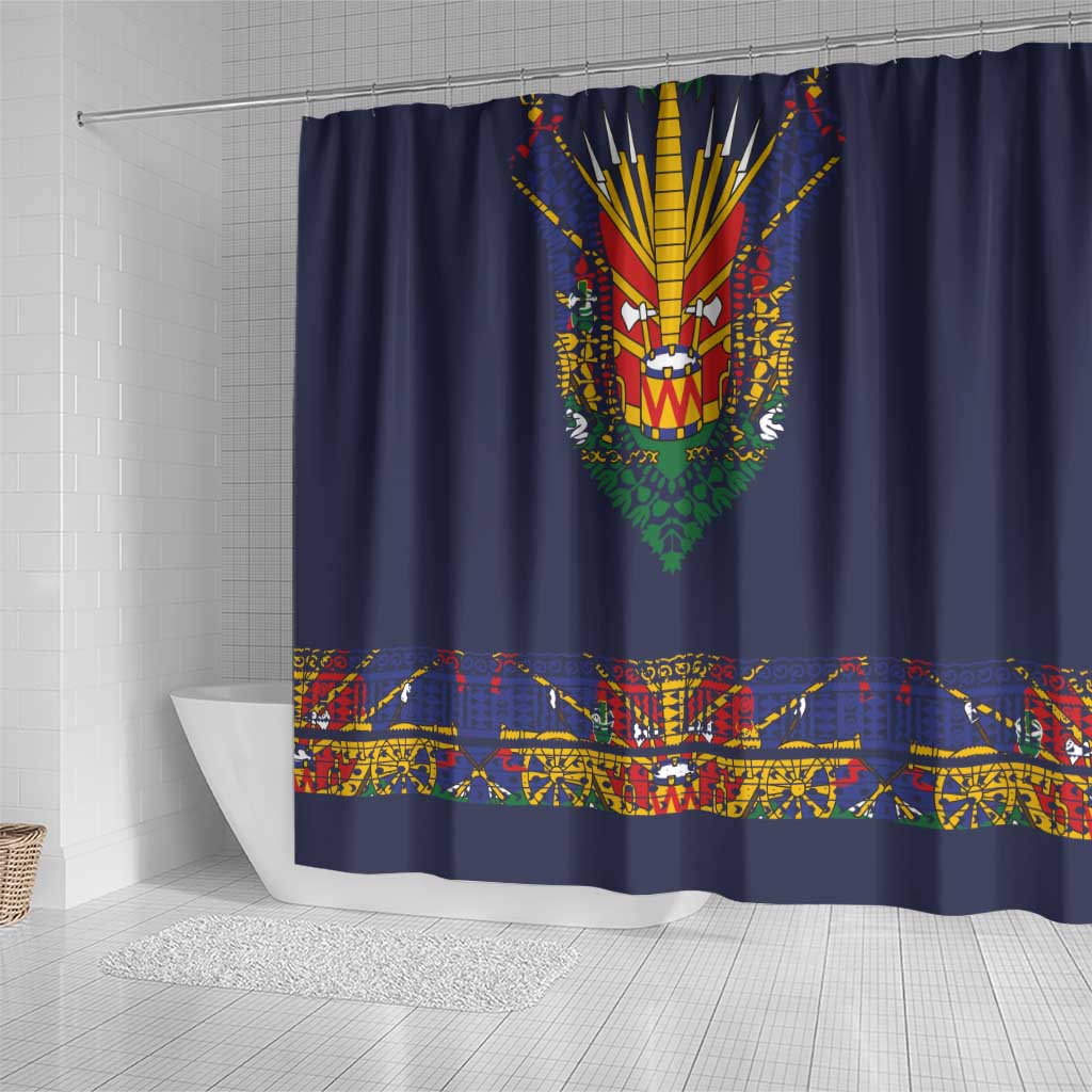 Haiti Flag Shower Curtain Traditional Dashiki Black Color