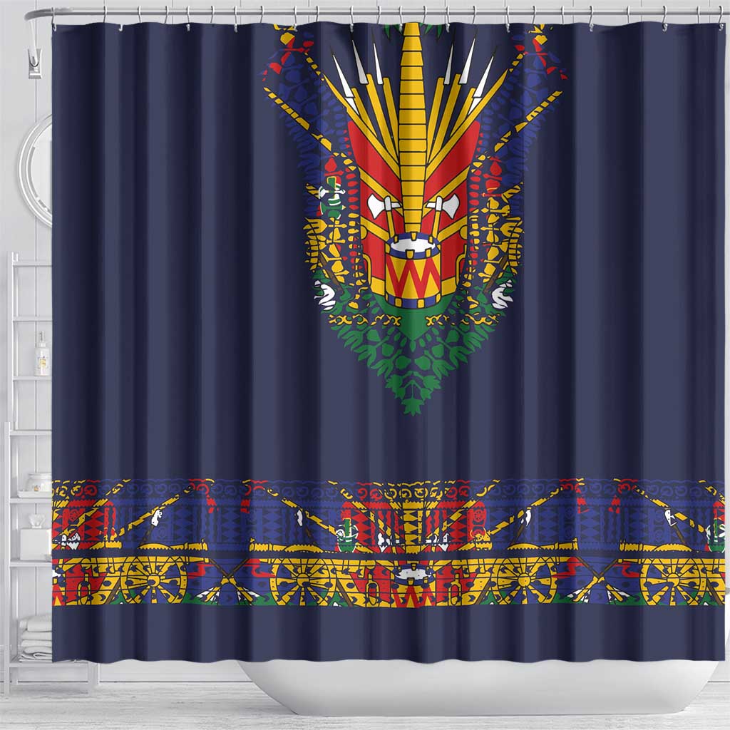 Haiti Flag Shower Curtain Traditional Dashiki Black Color