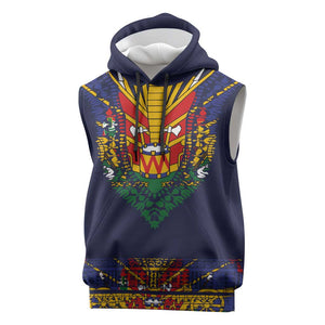 Haiti Flag Sleeveless Hoodie Traditional Dashiki Black Color - African Pride