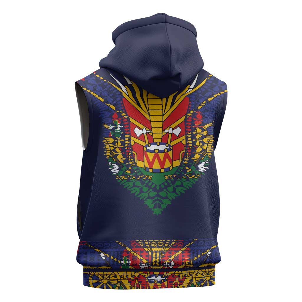 Haiti Flag Sleeveless Hoodie Traditional Dashiki Black Color - African Pride