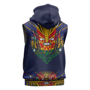 Haiti Flag Sleeveless Hoodie Traditional Dashiki Black Color - African Pride