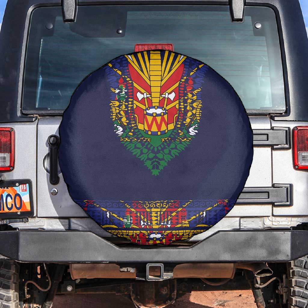 Haiti Flag Spare Tire Cover Traditional Dashiki Black Color