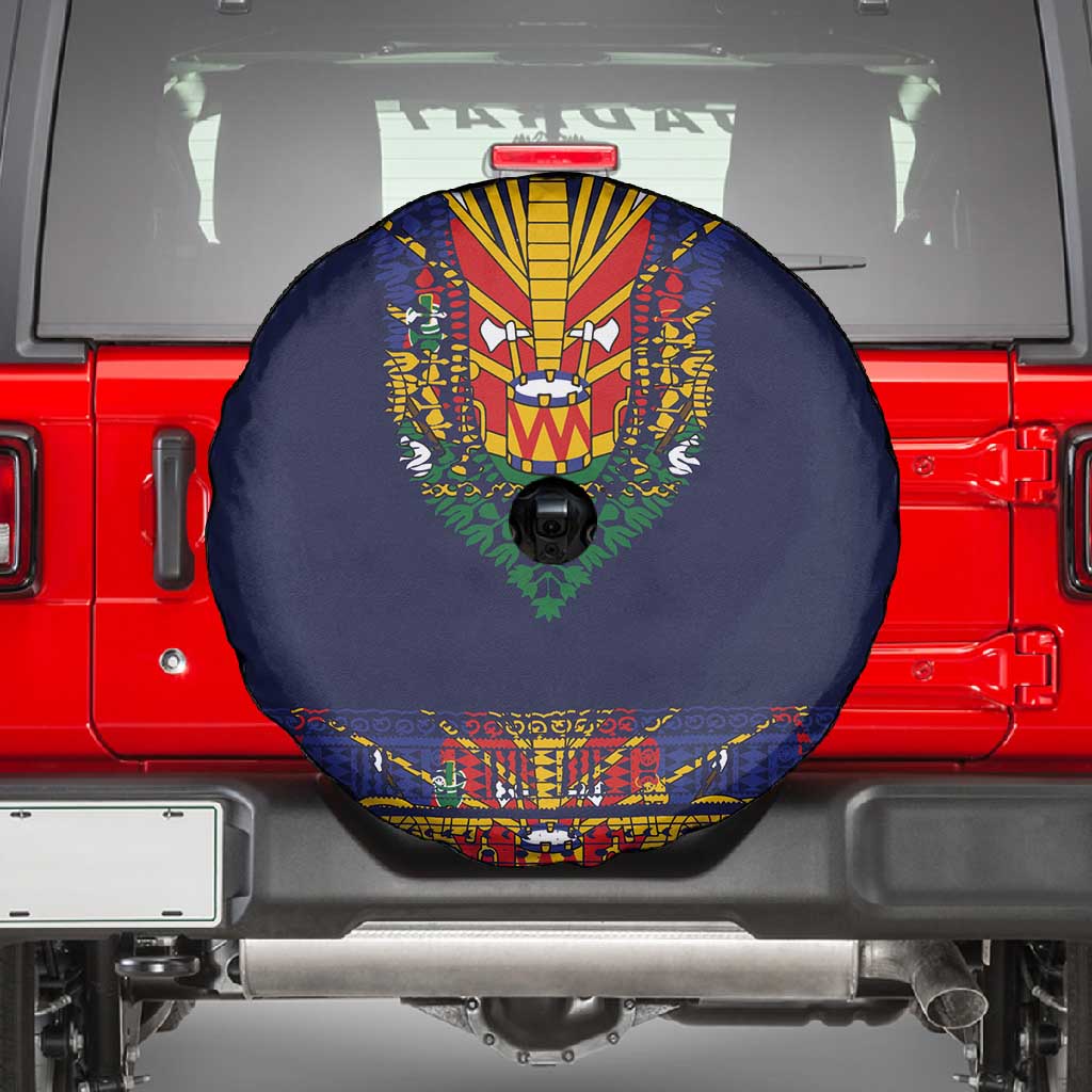 Haiti Flag Spare Tire Cover Traditional Dashiki Black Color