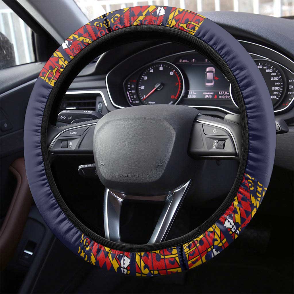 Haiti Flag Steering Wheel Cover Traditional Dashiki Black Color