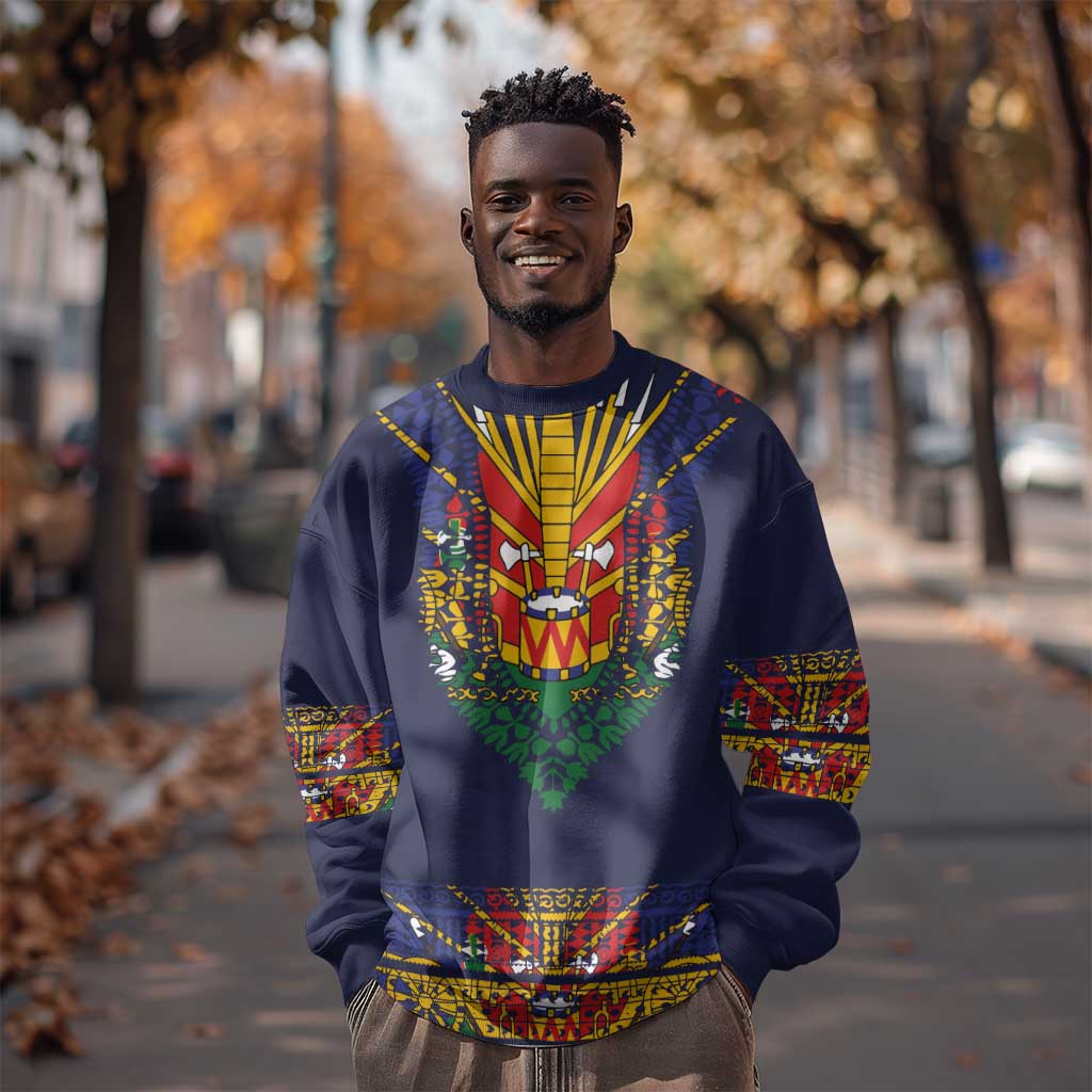 Haiti Flag Sweatshirt Traditional Dashiki Black Color