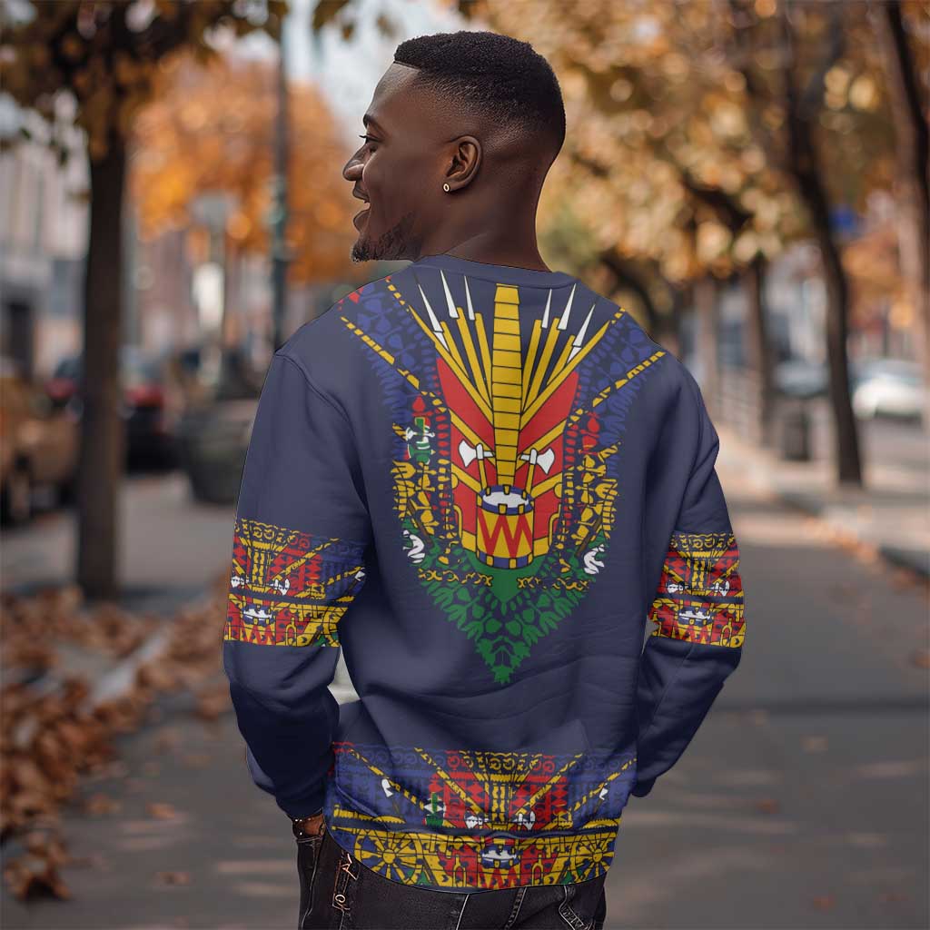 Haiti Flag Sweatshirt Traditional Dashiki Black Color
