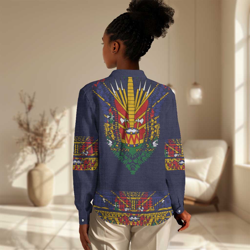 Haiti Flag Women Casual Shirt Traditional Dashiki Black Color