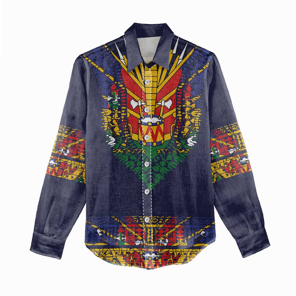 Haiti Flag Women Casual Shirt Traditional Dashiki Black Color