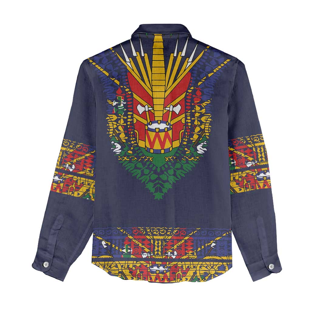 Haiti Flag Women Casual Shirt Traditional Dashiki Black Color