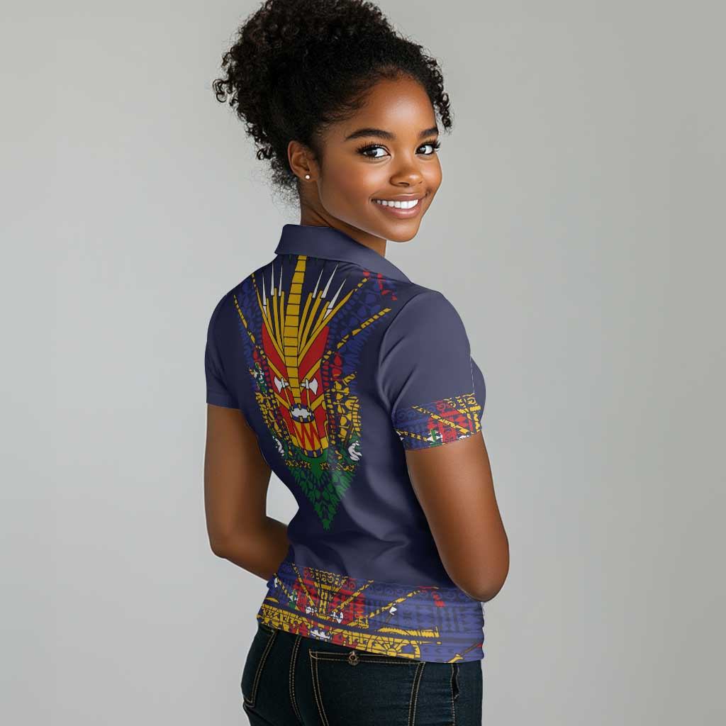 Haiti Flag Women Polo Shirt Traditional Dashiki Black Color