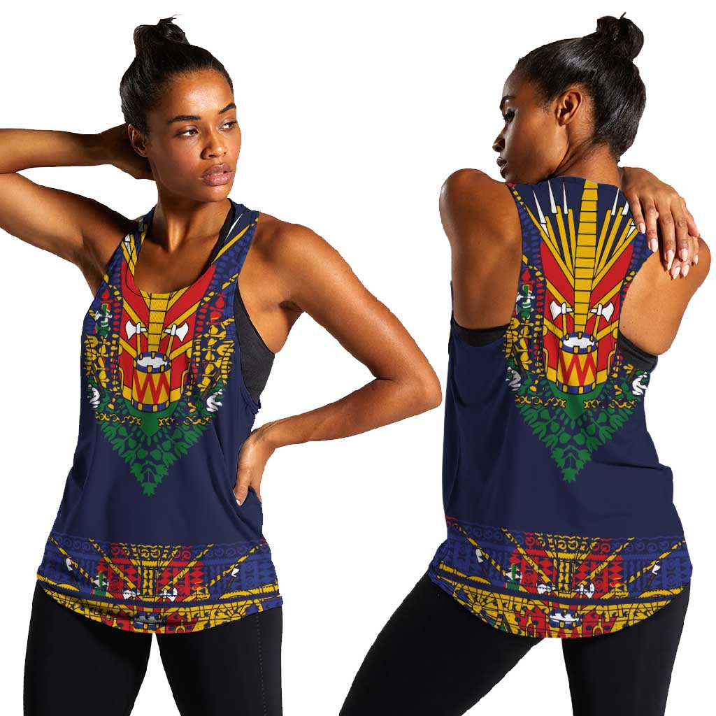 Haiti Flag Women Racerback Tank Traditional Dashiki Black Color