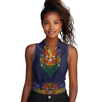 Haiti Flag Women Sleeveless Polo Shirt Traditional Dashiki Black Color