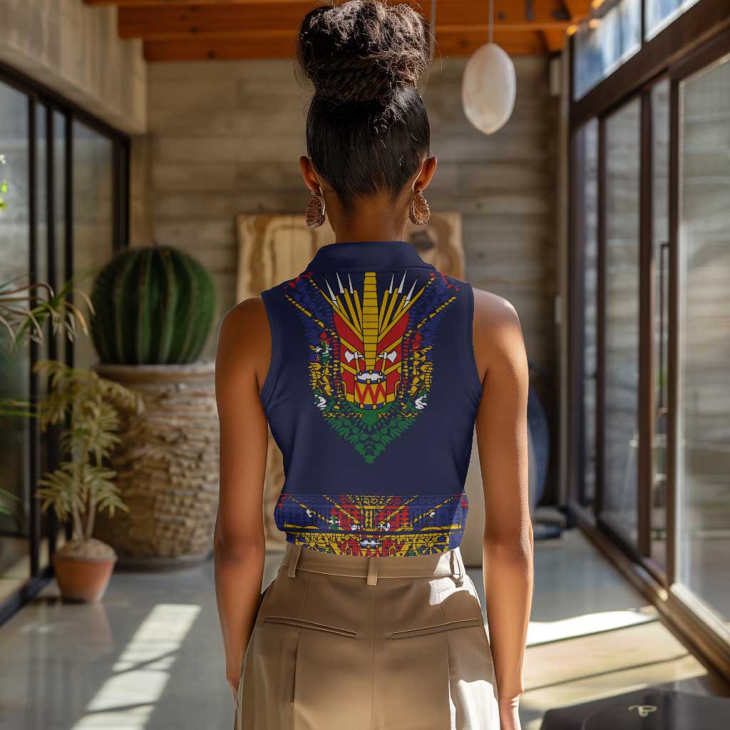 Haiti Flag Women Sleeveless Polo Shirt Traditional Dashiki Black Color