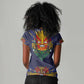 Haiti Flag Women V-Neck T-Shirt Traditional Dashiki Black Color