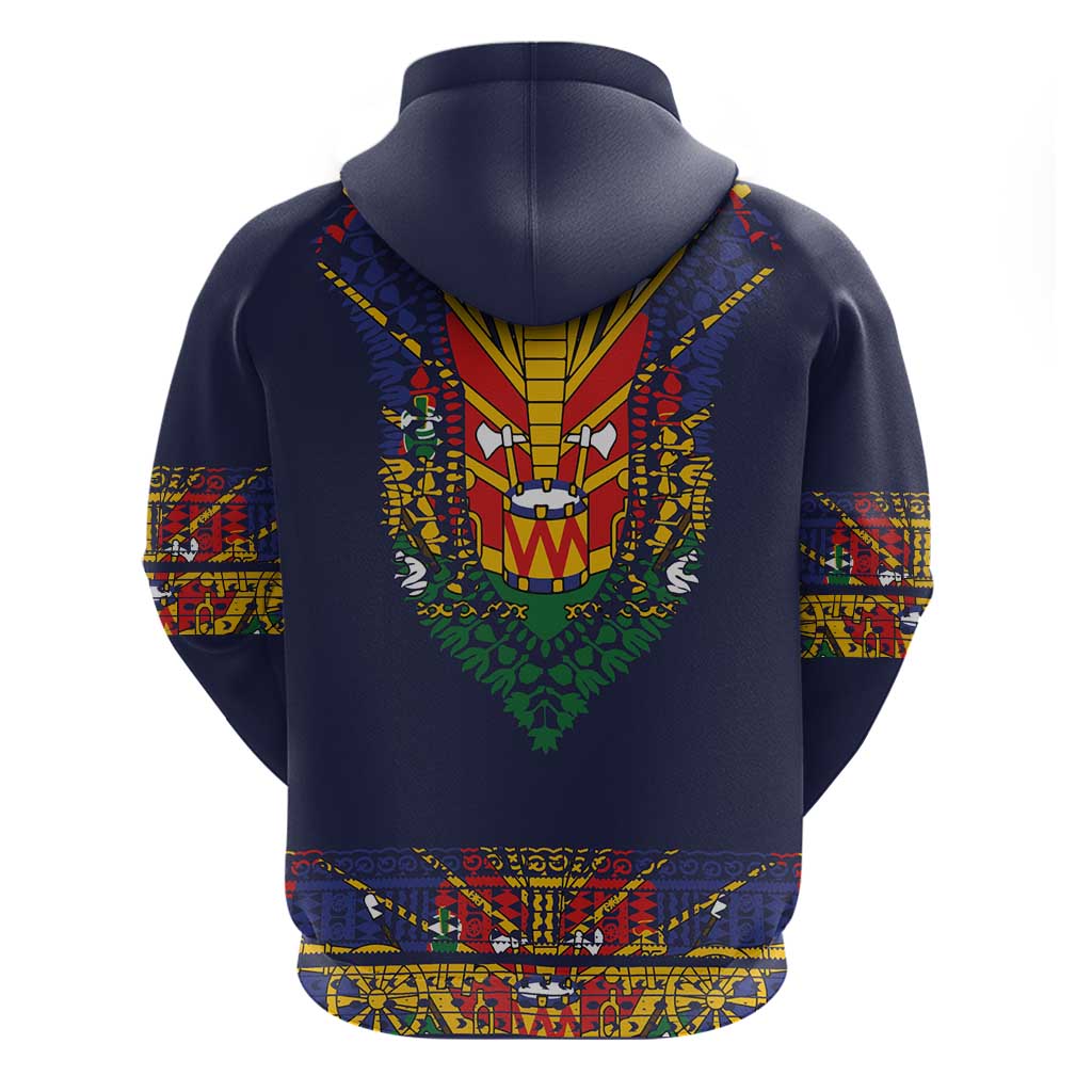 Haiti Flag Zip Hoodie Traditional Dashiki Black Color