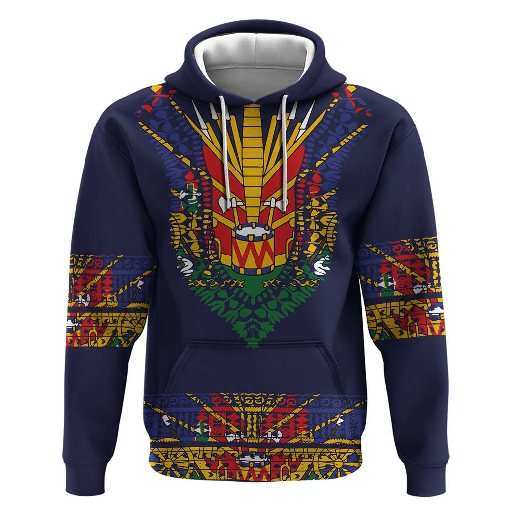Haiti Flag Zip Hoodie Traditional Dashiki Black Color