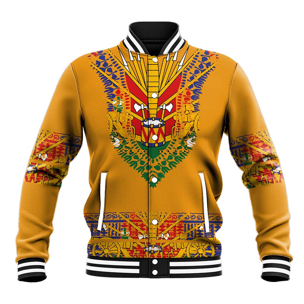 Haiti Flag Baseball Jacket Traditional Dashiki Yellow Color